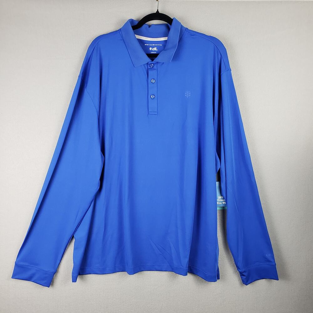 Coolibar Men's Size‎ XXXL Long Sleeve Golf Polo Bright Blue Athletic Travel NWT
